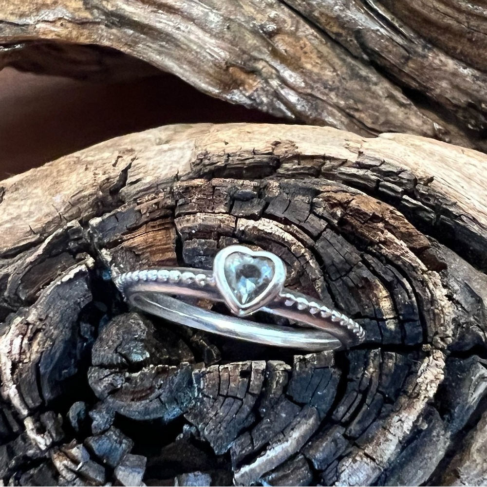Authentic Pandora Ring One Love White Zirconia Silver Stackable Heart